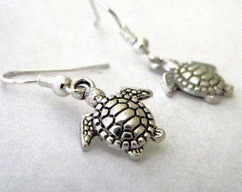 Silver Sea Turtle Earrings Dangle Earrings