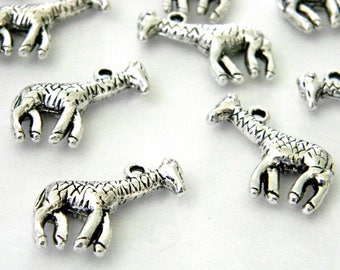 Giraffe Charms Set of 10 Silver Color 19x22mm Double Sided
