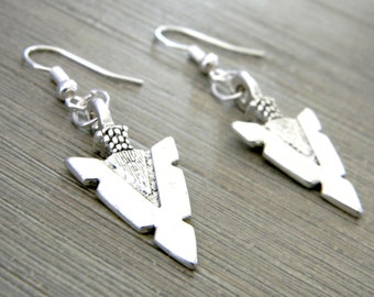 Large Arrowhead Earrings Silver Color Dangle Earrings