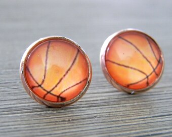 Basketball Earrings Rose Gold Post Earrings 14mm Sports Earrings