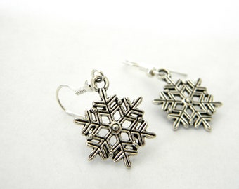 Silver Color Snowflake Earrings Dangle Earrings Winter Earrings