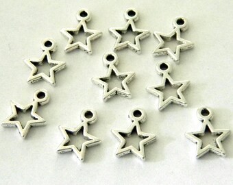 Silver Star Charms Set of 10 Silver Color 13x10mm Star Outline