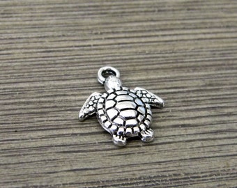Small Sea Turtle Charms Set of 10 Silver Color 16x14mm