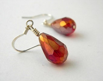 Red Drop Glass Earrings Dangle Earrings