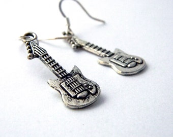 Electric Guitar Earrings Silver Color Dangle Earrings Music Earrings