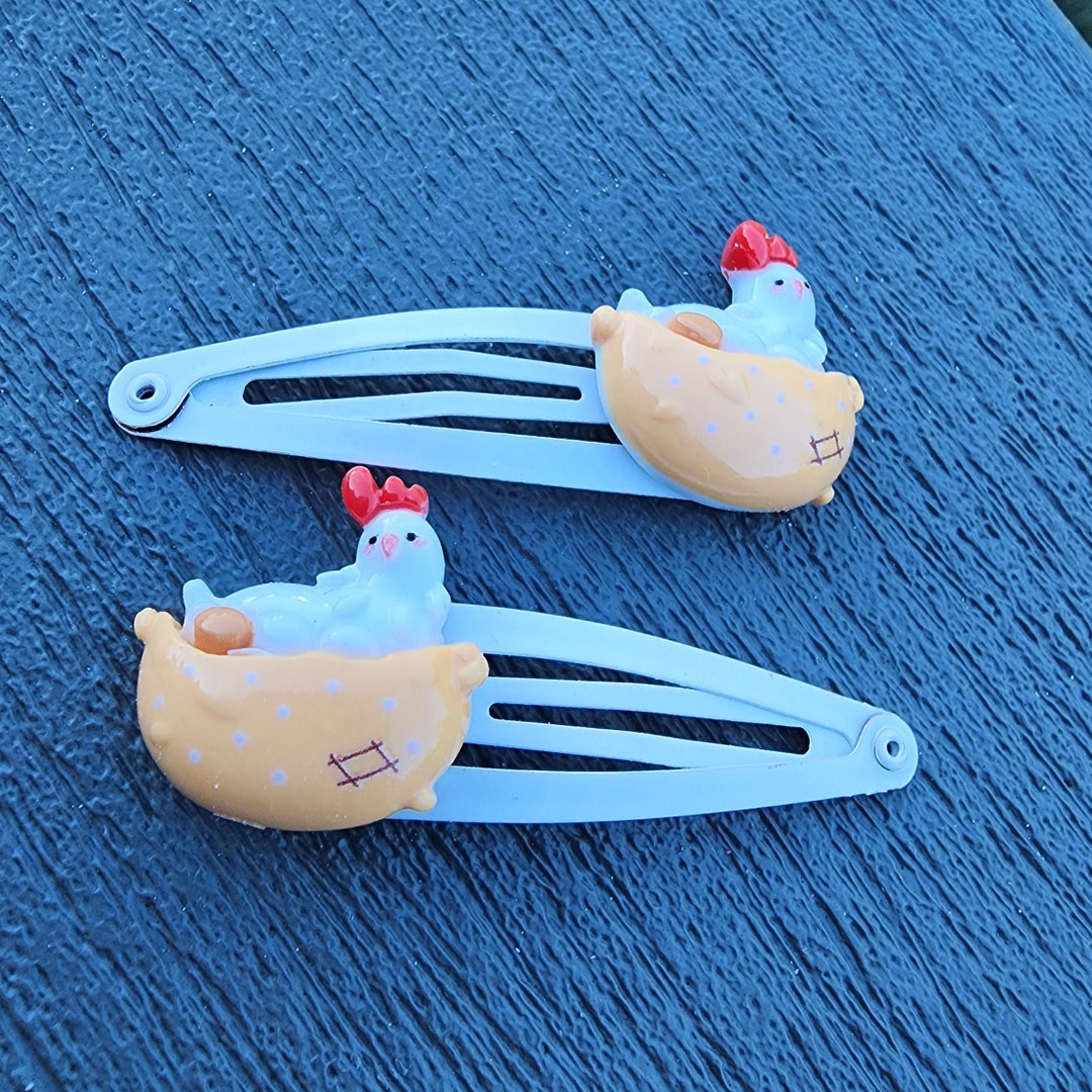 Chicken Hair Clips Set of Two White Hair Clip Metal Snap Barrette 50mm Chicken Hair Clips Etsy