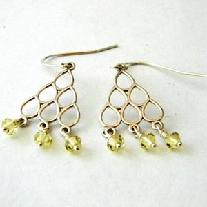 Sterling Silver Pear Chandelier Earrings with Yellow Beads