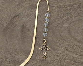 Gold Cross Bookmark with Clear Beads Shepherd Hook Steel Bookmark Silver Color