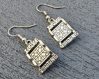 Quilt Earrings Silver Color I Love Quilting Earrings