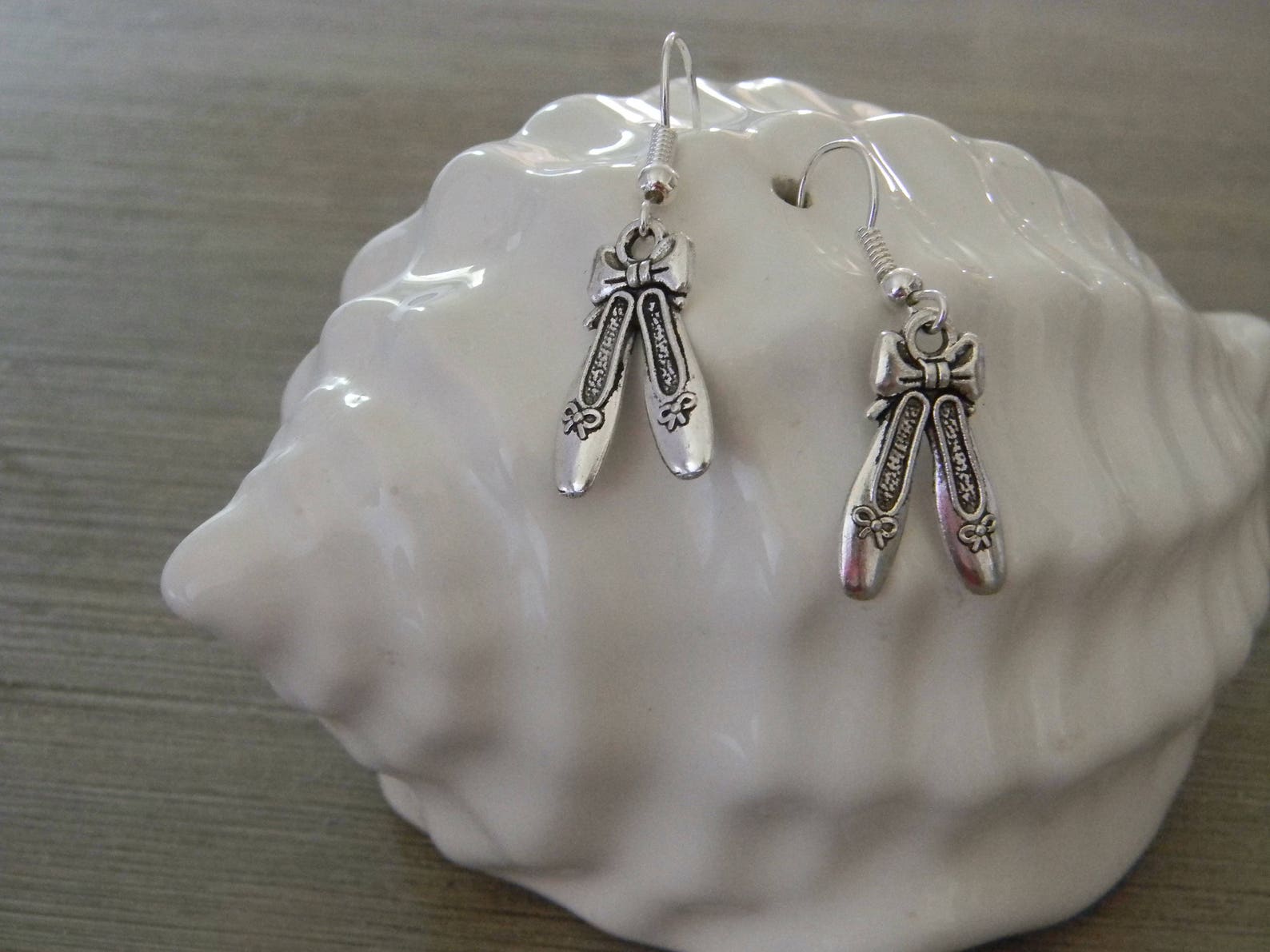 ballet shoe earrings silver color dangle earrings ballet earrings dancer earrings