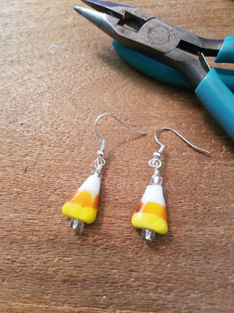 Candy Corn Glass Earrings Dangle Earrings Halloween Earrings Fall Earrings Autumn Earrings image 3