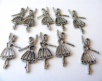Ballerina Charms Set of 10 Silver Color 29x13mm