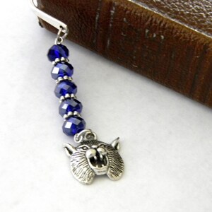Wildcat Bookmark with Cobalt Blue Glass Beads Shepherd Hook Steel Bookmark Silver Color image 6