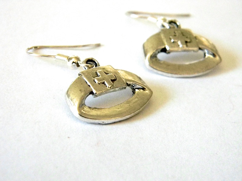 Nurse Hat Earrings Dangle Earrings Nurse Cap Earrings Silver Color Medical Earrings