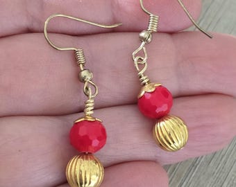Red and Gold Earrings Dangle Earrings