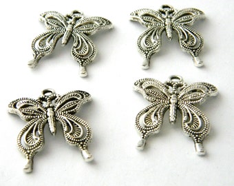 Butterfly Charms Set of 4 Silver Color 27x24mm