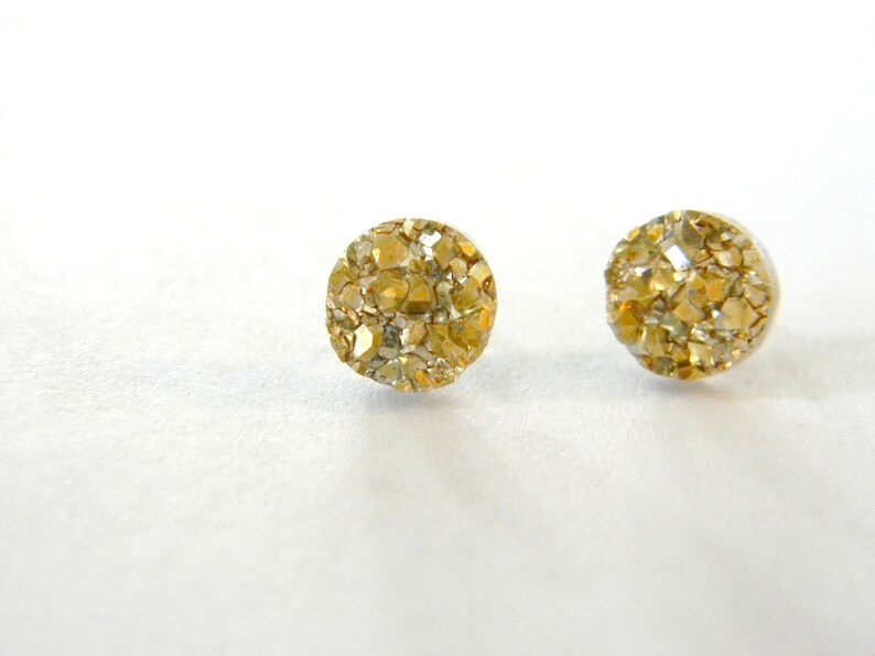 8mm Stud Earrings Gold Druzy Resin Post Earrings