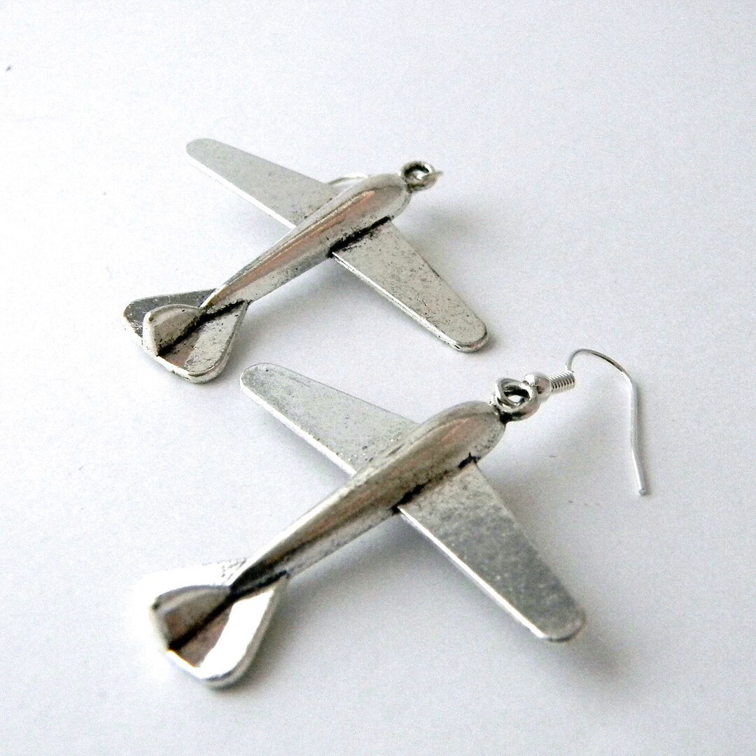 Airplane Earrings Silver Color Large Earrings Dangle Earrings Etsy