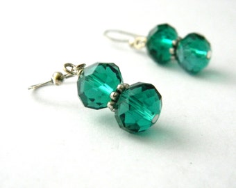 Emerald Green Glass Earrings Dangle Earrings