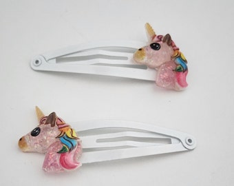 Unicorn Hair Clips Set of Two, White Hair Clips, Metal Snap Barrette 50mm, Fantasy Hair Clips