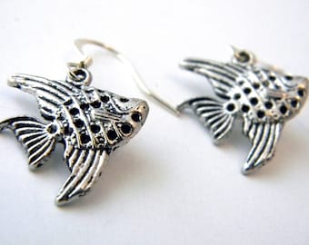 Silver Angelfish Earrings Dangle Earrings Silver Color
