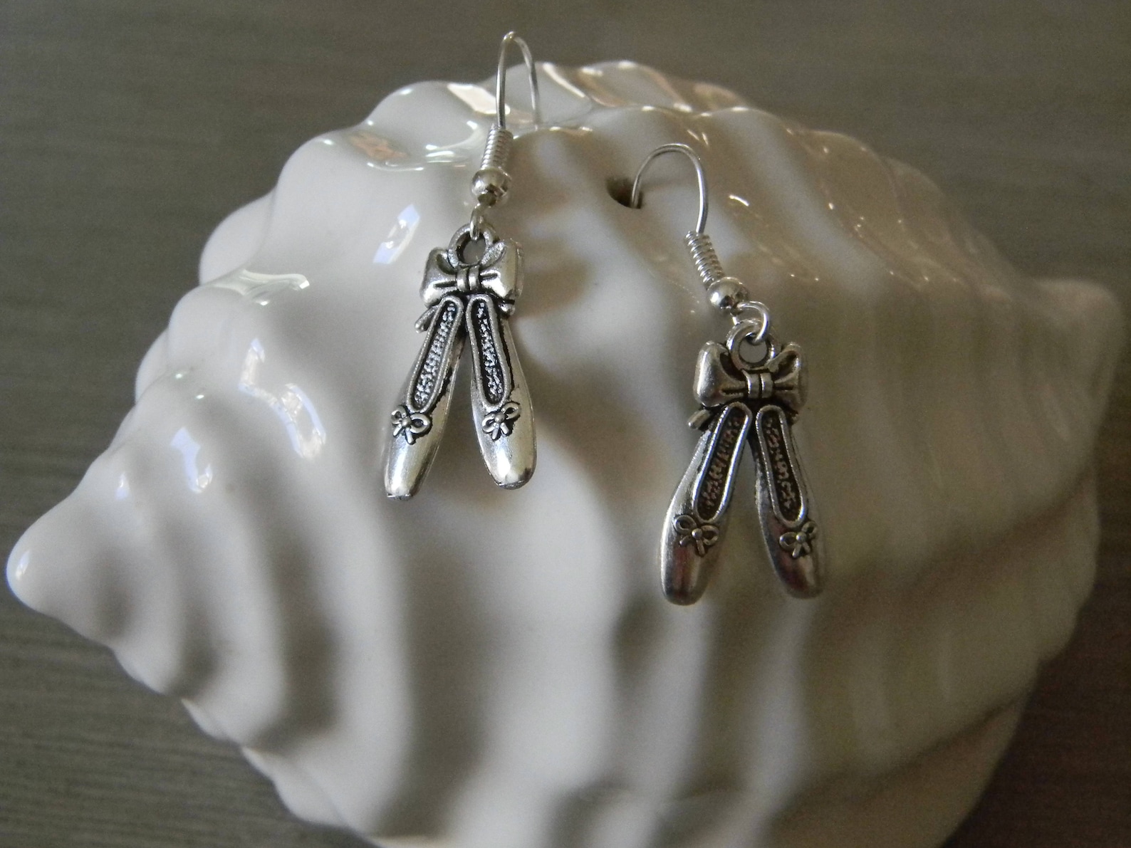 ballet shoe earrings silver color dangle earrings ballet earrings dancer earrings