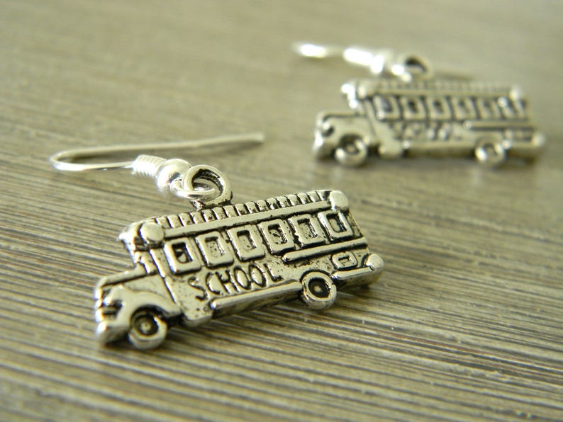 School Bus Earrings Silver Color Dangle Earrings image 4