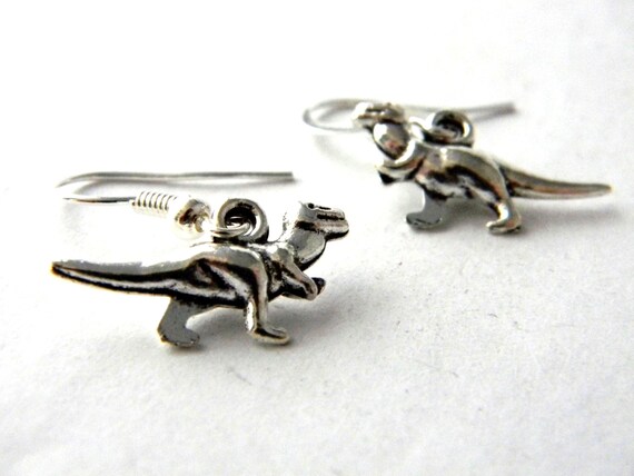 Tyrannosaurus Rex Earrings Silver Dinosaur Earrings Dangle