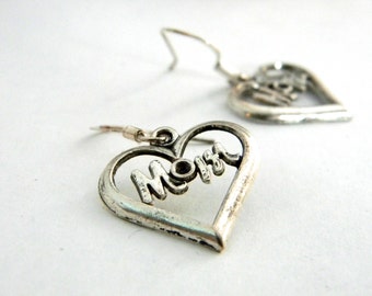 Mom Heart Earrings Silver Color Dangle Earrings