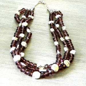 Purple Glass Triple Strand Beaded Necklace Lobster Clasp with Silver Colored Circle Beads image 6