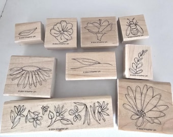Stampin Up In Full Bloom Set of 9 Gently Used Stamps Flower Stamps Two-step Stampin