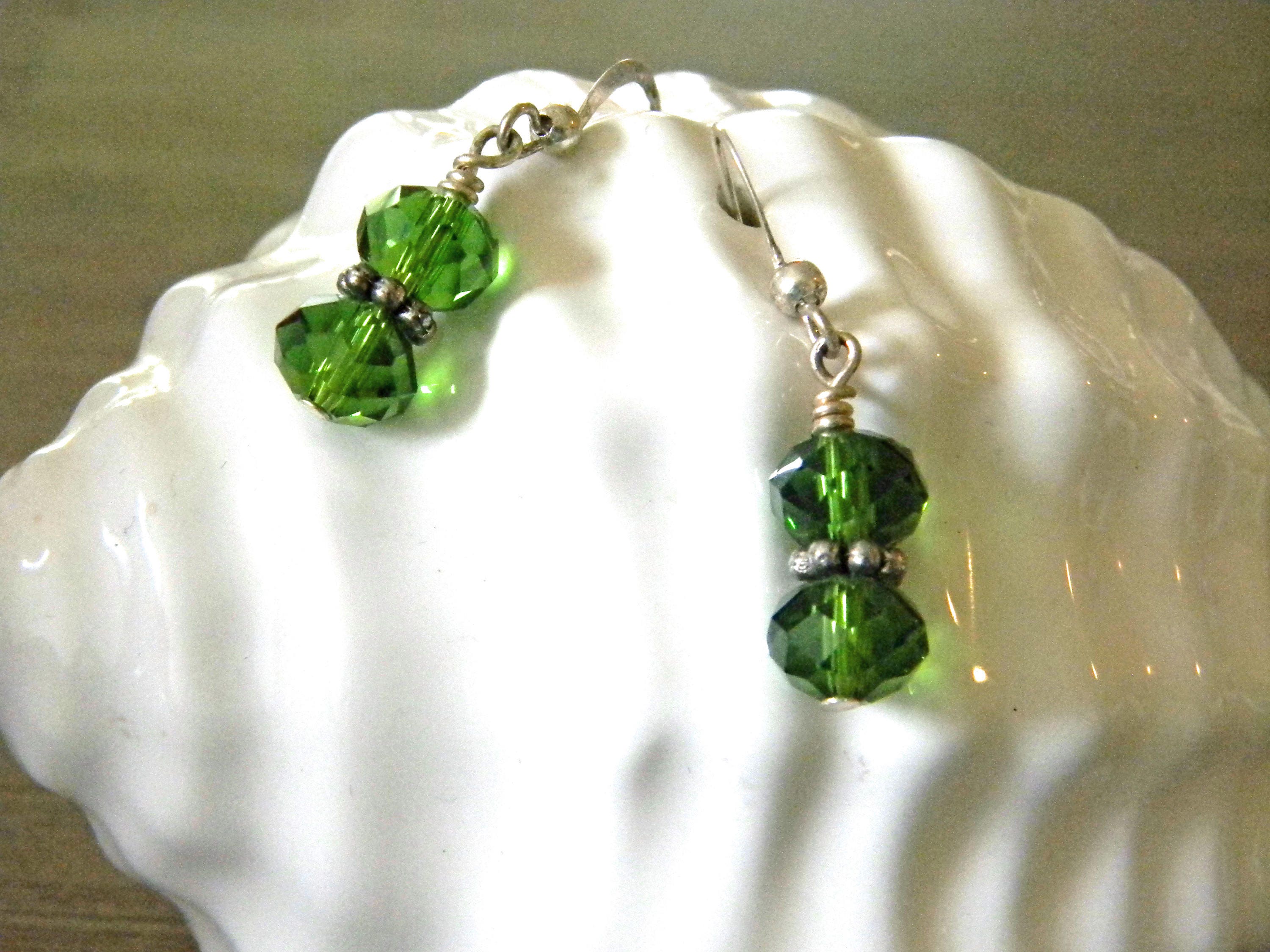 Green Glass Earrings Dangle Earrings - Etsy