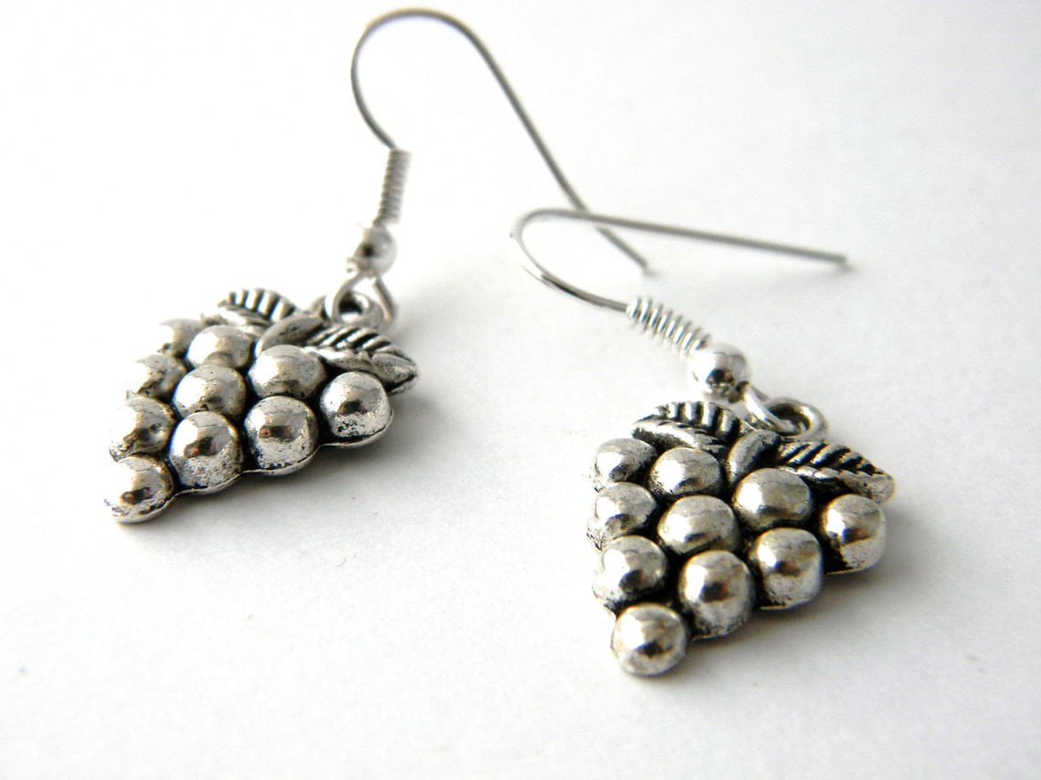 Grape Earrings Silver Color Grape Cluster Earrings Dangle Etsy