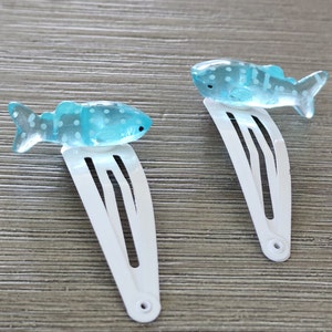 Whale Shark Hair Clips Set of Two White Hair Clip Metal Snap Barrette 50mm