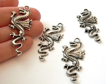 Large Dragon Charms Set of 4 Silver Color