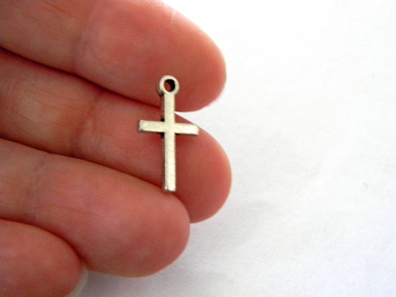 Simple Cross Charms Set of 10 Silver Color 18x10mm Double Sided image 6