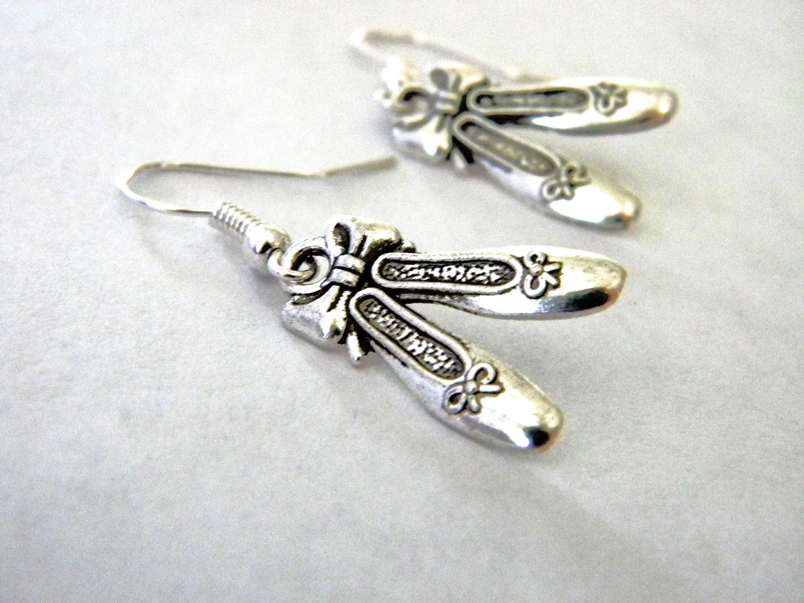 ballet shoe earrings silver color dangle earrings ballet earrings dancer earrings