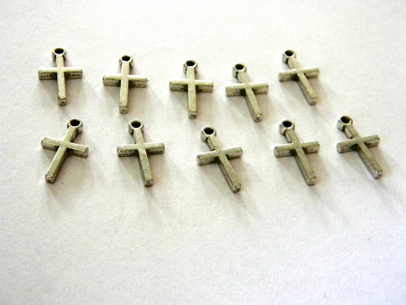 Simple Cross Charms Set of 10 Silver Color 18x10mm Double Sided image 3