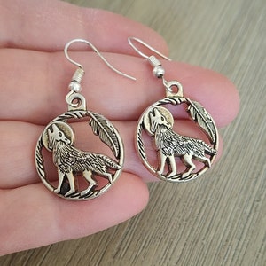Silver Wolf Circle Earrings Silver Color Dangle Earrings