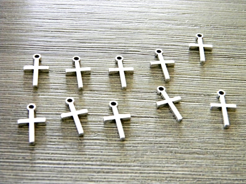 Simple Cross Charms Set of 10 Silver Color 18x10mm Double Sided image 2