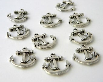 Silver Anchor Charms Set of 10 Silver Color 23x21mm
