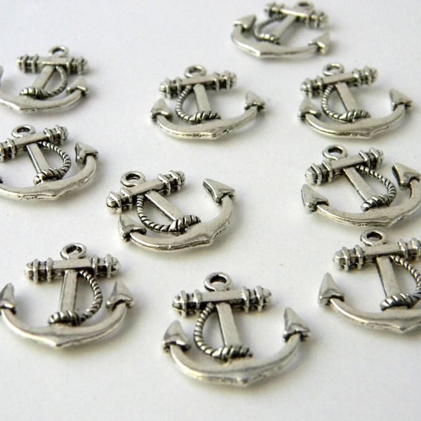 Silver Anchor Charms Set of 10 Silver Color 23x21mm
