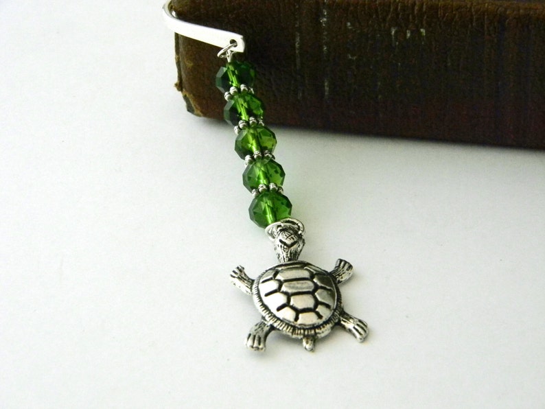 Turtle Bookmark With Green Glass Beads Shepherd Hook Steel - Etsy