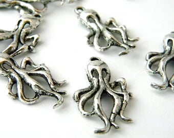 Octopus Charms Set of 10 Silver Color Ocean Charm 32x17mm