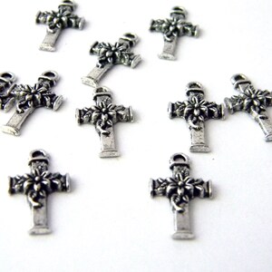 Flower Cross Charms Set of 10 Silver Color 20x11mm image 3