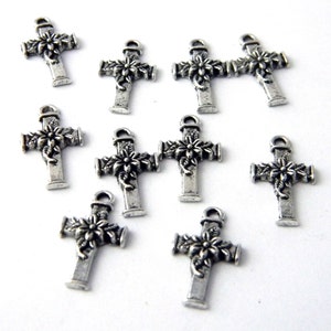 Flower Cross Charms Set of 10 Silver Color 20x11mm image 4