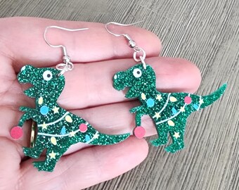Large Christmas Dinosaur Earrings Dangle Earrings Acrylic Earrings