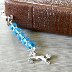 Horse Bookmark with Aqua Blue Glass Beads Flower Short Shepherd Hook Bookmark Silver Color image 5