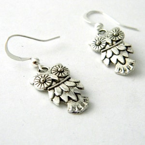 Feathered Owl Earrings Dangle Earrings Silver Color