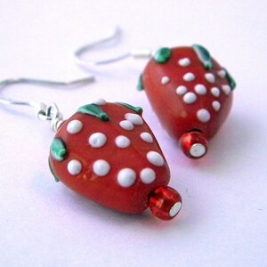 Strawberry Lampwork Earrings Glass Earrings Fruit Earrings Red Dangle Earrings